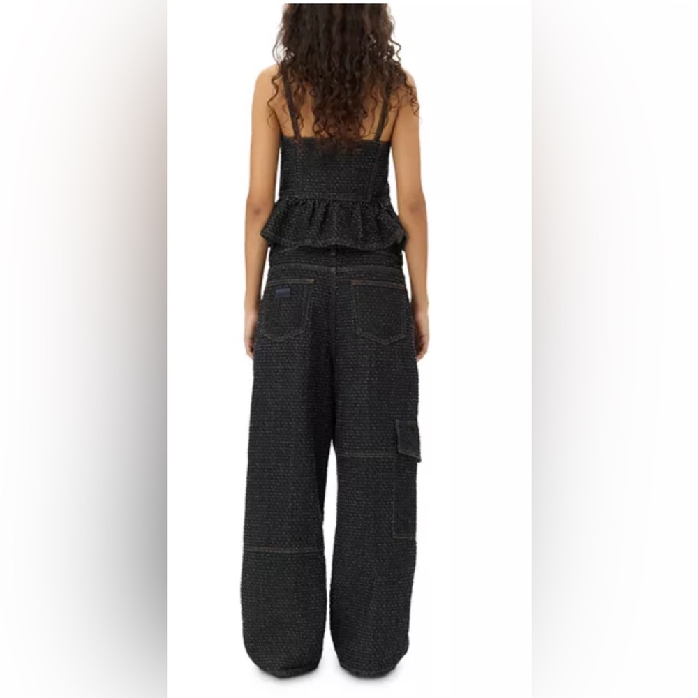 Ganni Fluffy Denim Carpenter Jeans in Black - Picture 2 of 4